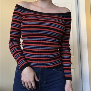 F21 Striped Off the Shoulder Sweater